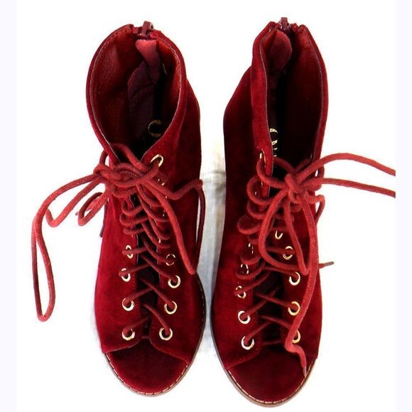 Cranberry red Gladiator peep toes chunky heels - Picture 2 of 6